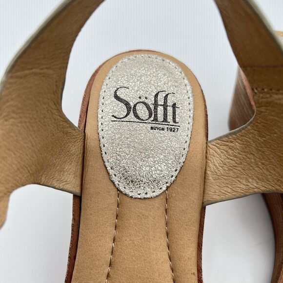 Metallic Gold Leather Comfort Sandals Sofft Garin Wedge Day to Night Sz 6.5 M - Picture 12 of 13